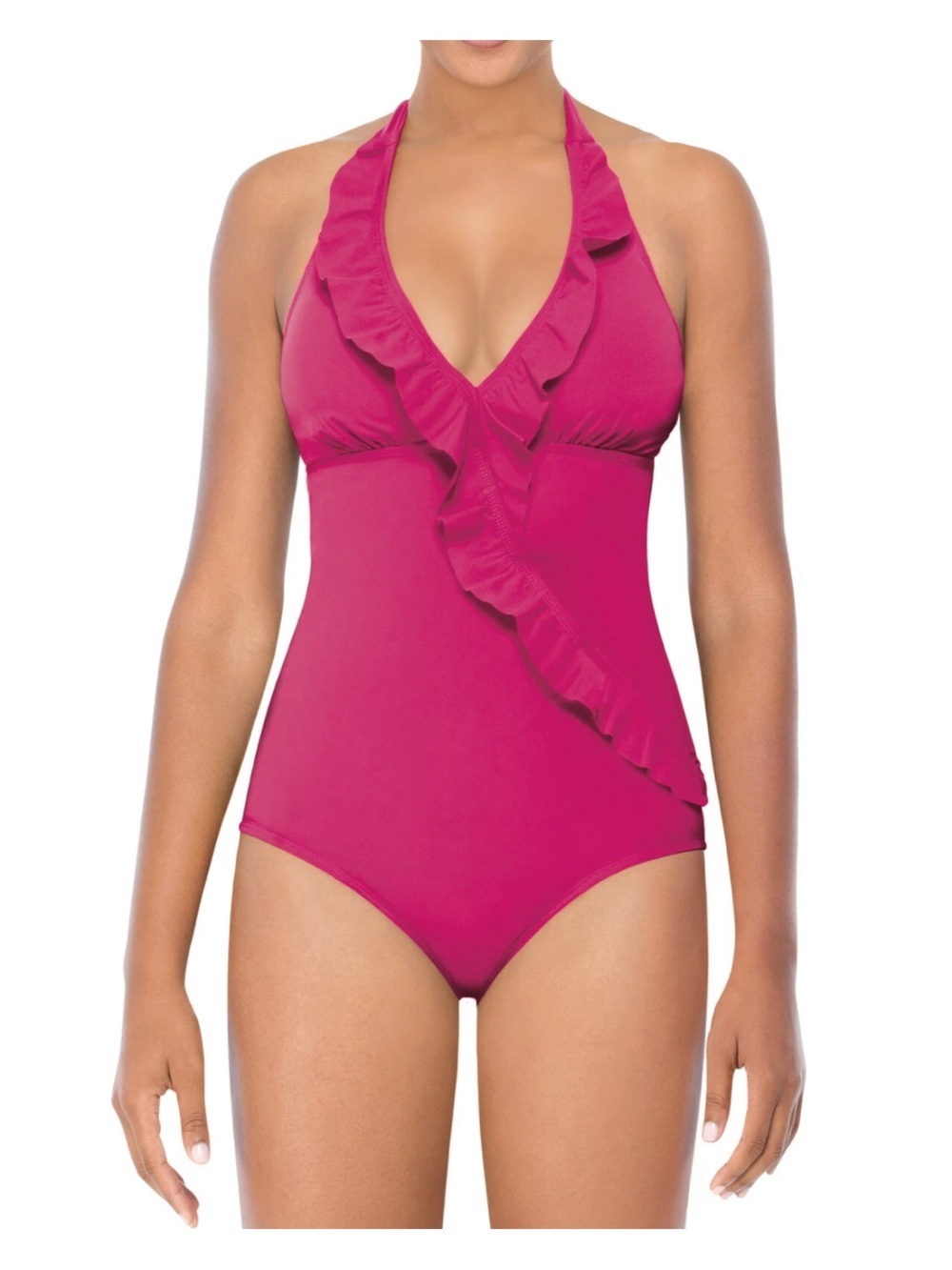 Assets by Spanx Ruffled Halter One-Piece Swimsuit - Magenta